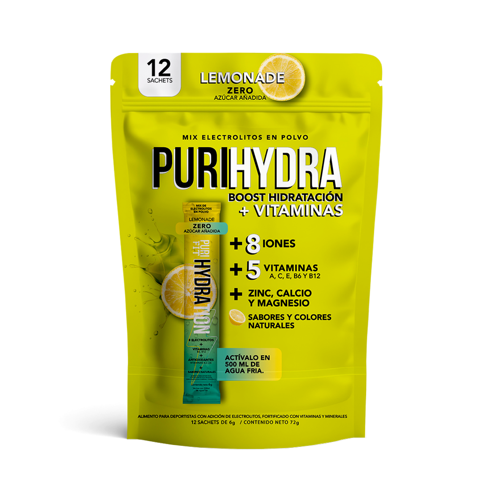 Pack 12 PuriHydra Lemonade. Hidratación + Vitaminas en un stick.